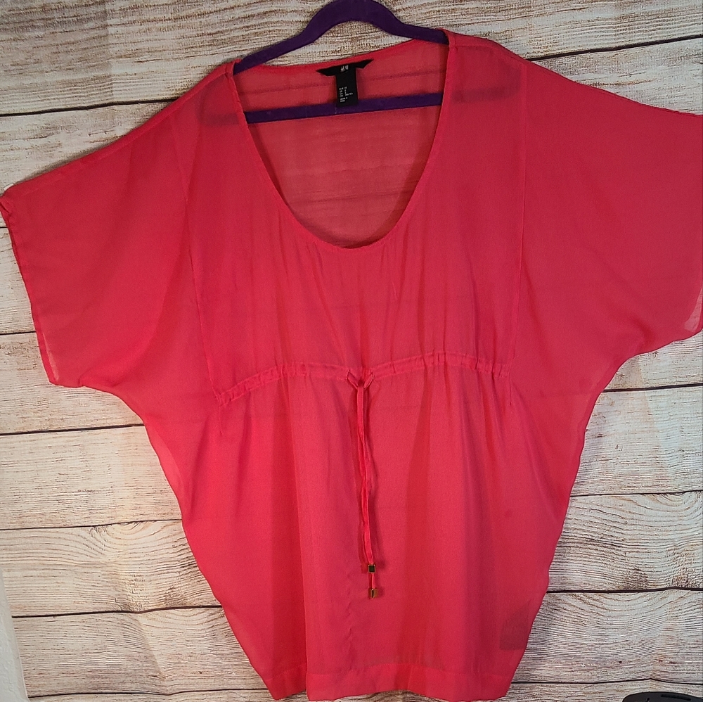 Sheer bright pink top -Sz 2 H&M